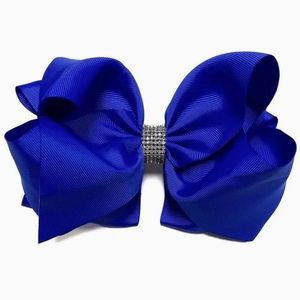 Royal Blue Rhinestone Bow 7.5 " Wide . 